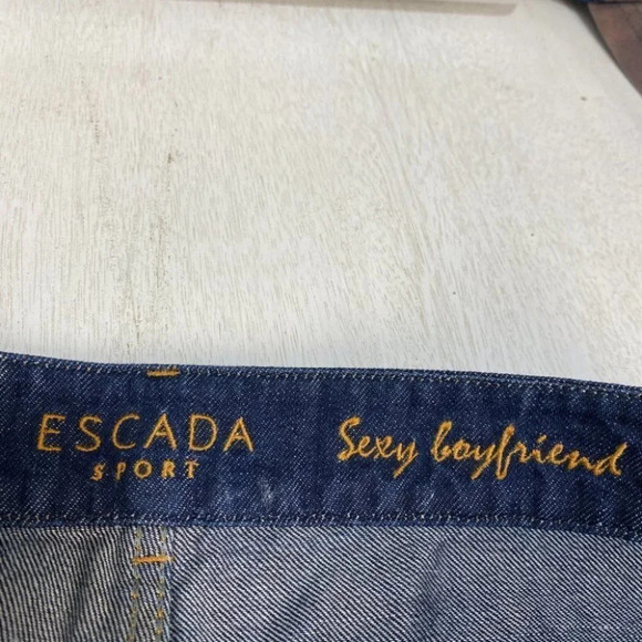 Escada Sport Sexy Boyfriend Palm Tree Beaded Embellished Blue Jeans 40/10 - Picture 6 of 9